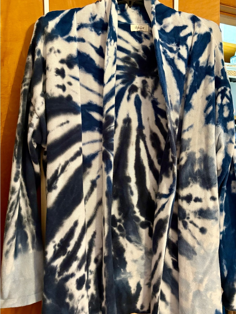 Style & Co. Blue and White Tie-Dye Open Cardigan